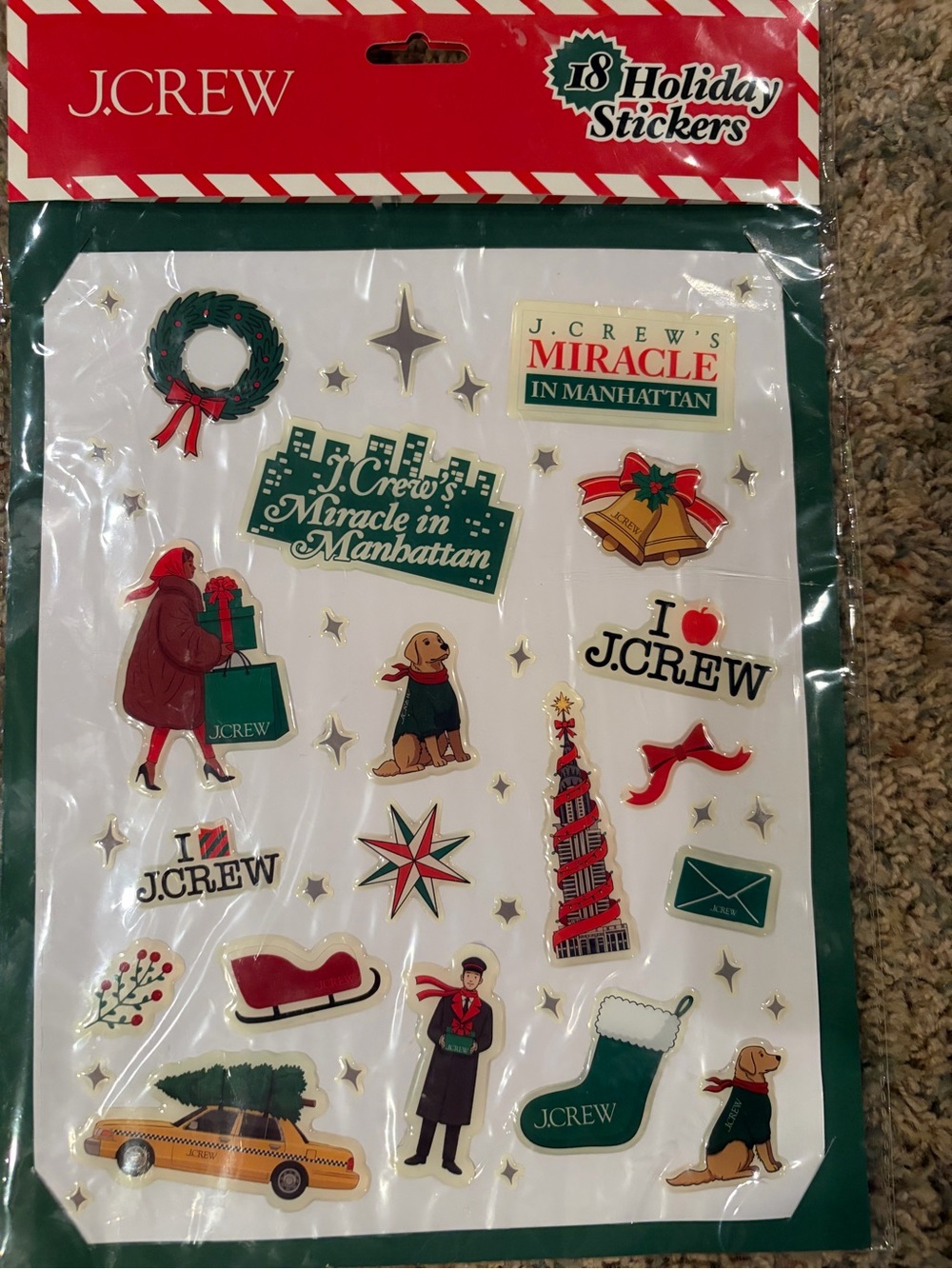 J.Crew Holiday Stickers sheet J.Crew Holiday 2025 campaign Miracle in Manhattan